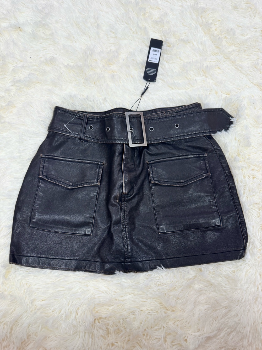 FASHION NOVA BLACK AND BROWN FAUX LEATHER BELTED SKIRT
